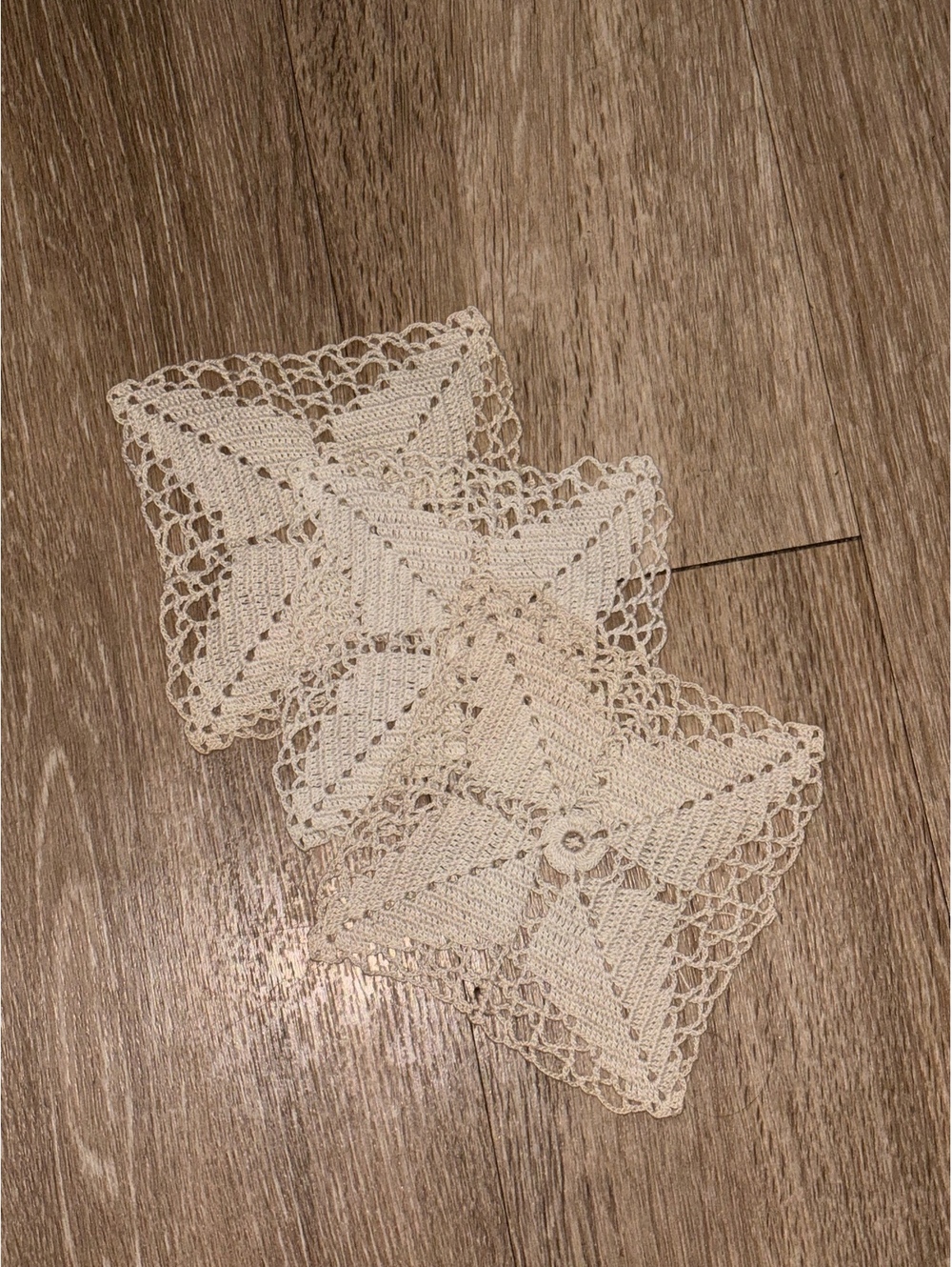 Vintage Handmade Square Crochet Doilies Set of 3 D189